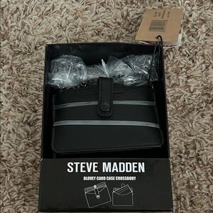 Steve Madden Black Crossbody Bag with Gray Stripes